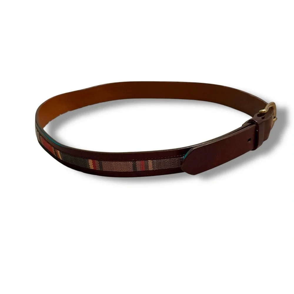 Duluth Trading Co Leather Fabric Belt Men’s Size 36 Brown Red‎ Striped Casual